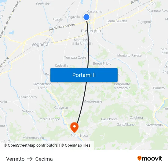 Verretto to Cecima map