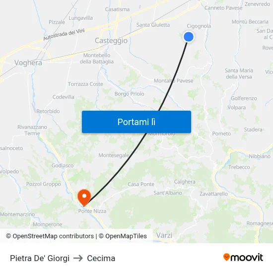 Pietra De' Giorgi to Cecima map