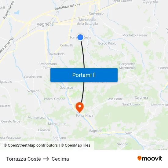 Torrazza Coste to Cecima map