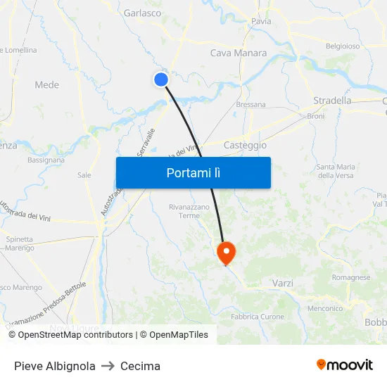 Pieve Albignola to Cecima map