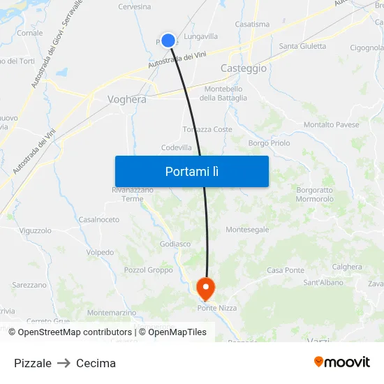 Pizzale to Cecima map