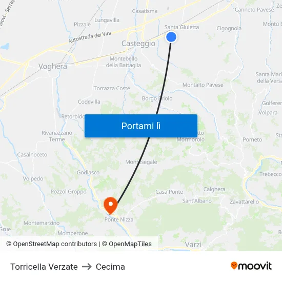 Torricella Verzate to Cecima map