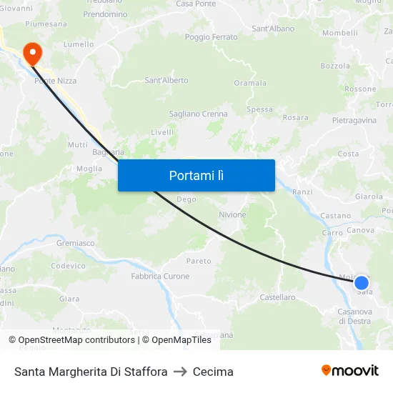Santa Margherita Di Staffora to Cecima map