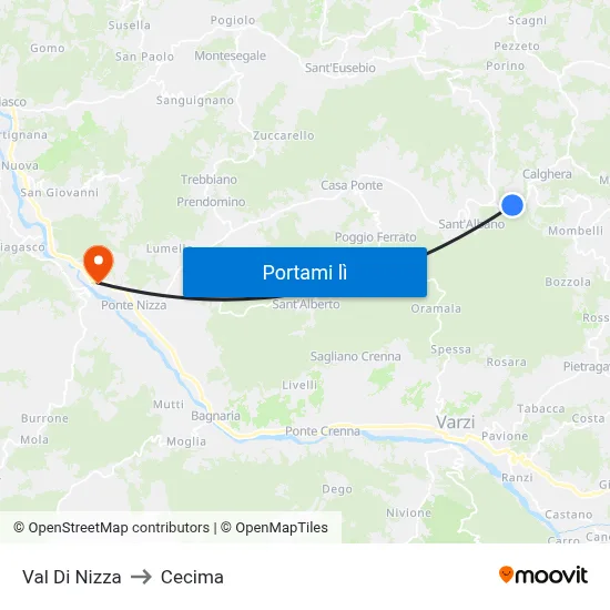 Val Di Nizza to Cecima map