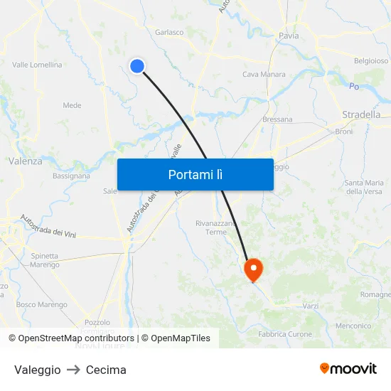 Valeggio to Cecima map