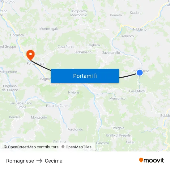 Romagnese to Cecima map