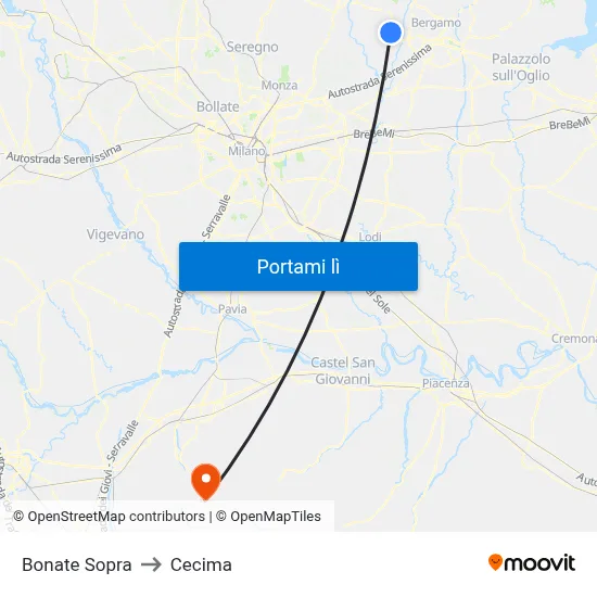 Bonate Sopra to Cecima map