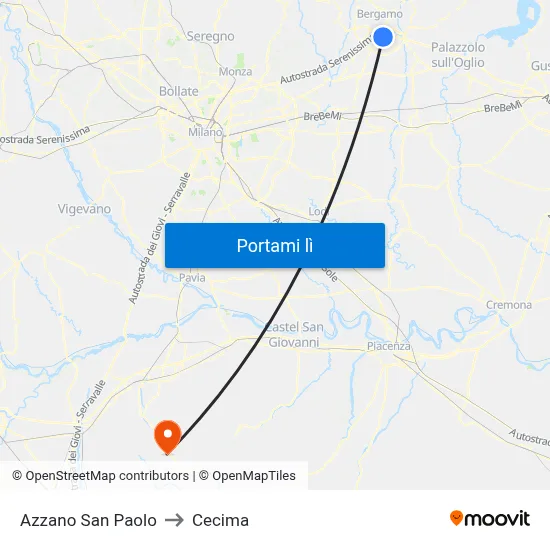 Azzano San Paolo to Cecima map
