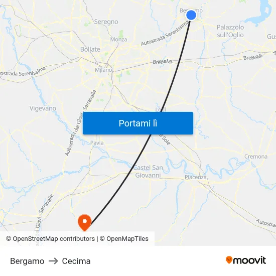 Bergamo to Cecima map