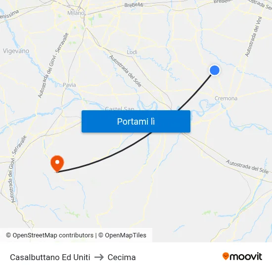 Casalbuttano Ed Uniti to Cecima map