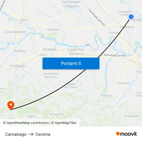 Camairago to Cecima map
