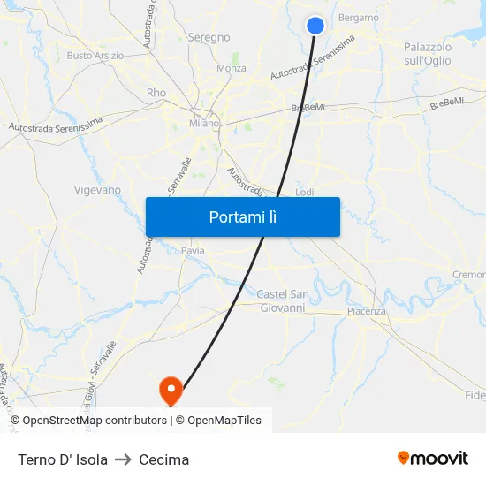 Terno D' Isola to Cecima map