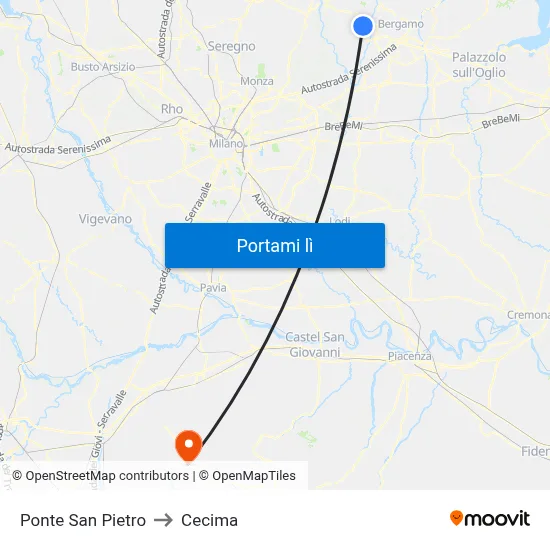 Ponte San Pietro to Cecima map