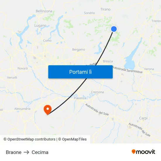 Braone to Cecima map