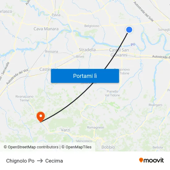 Chignolo Po to Cecima map