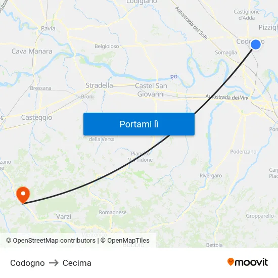 Codogno to Cecima map
