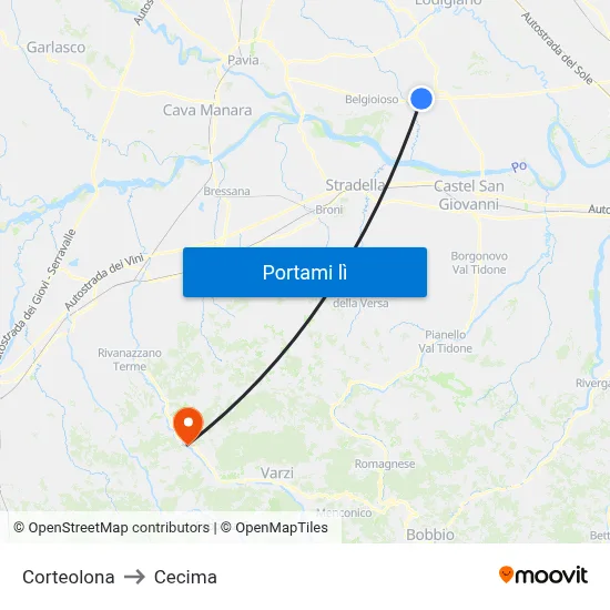 Corteolona to Cecima map