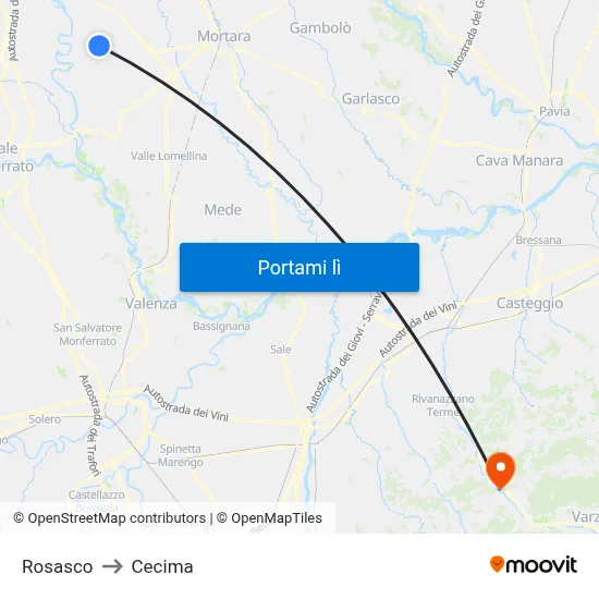 Rosasco to Cecima map