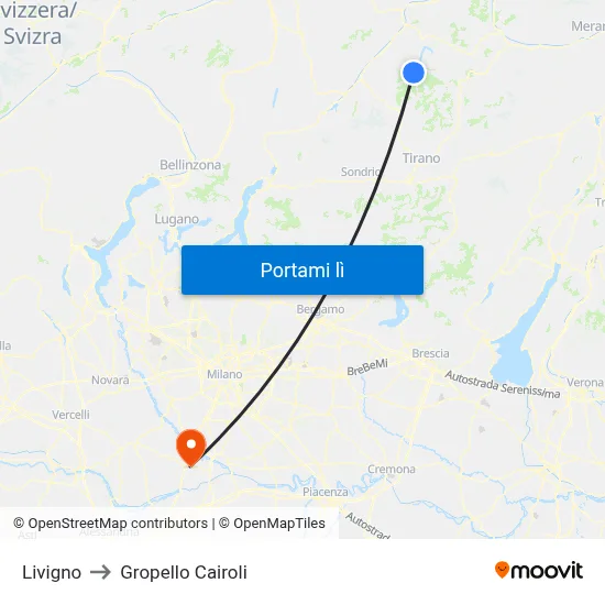 Livigno to Gropello Cairoli map