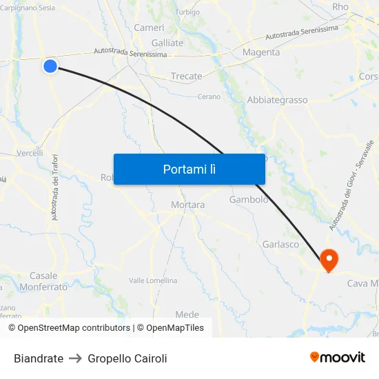 Biandrate to Gropello Cairoli map