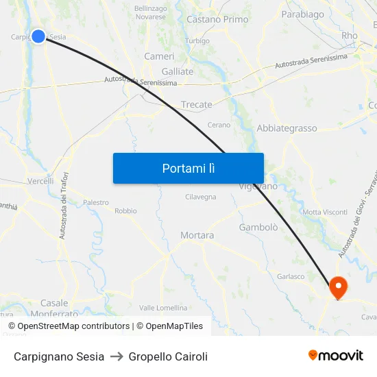 Carpignano Sesia to Gropello Cairoli map