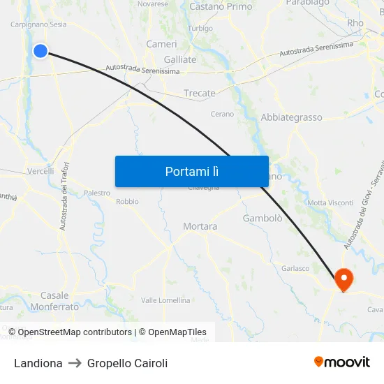 Landiona to Gropello Cairoli map