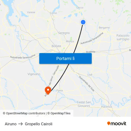 Airuno to Gropello Cairoli map