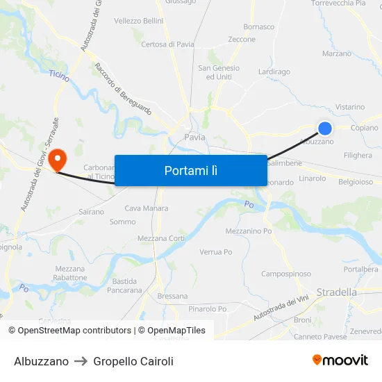 Albuzzano to Gropello Cairoli map