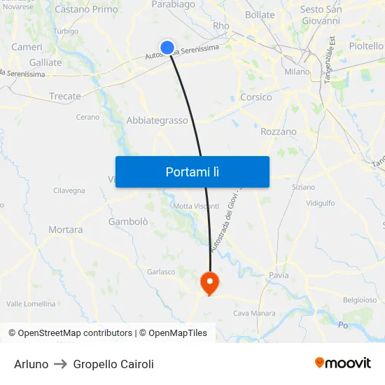 Arluno to Gropello Cairoli map