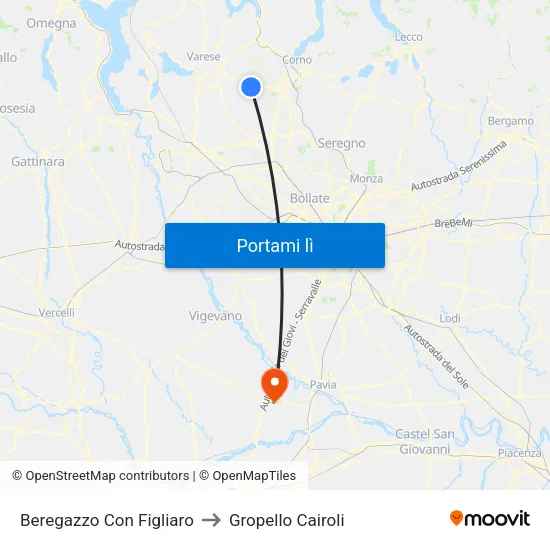 Beregazzo Con Figliaro to Gropello Cairoli map
