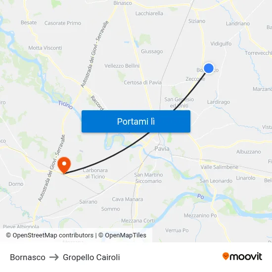 Bornasco to Gropello Cairoli map