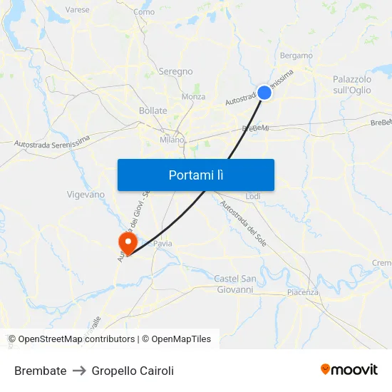 Brembate to Gropello Cairoli map