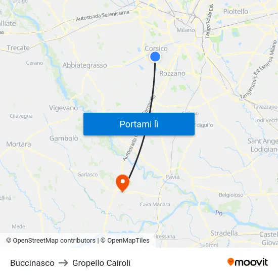 Buccinasco to Gropello Cairoli map