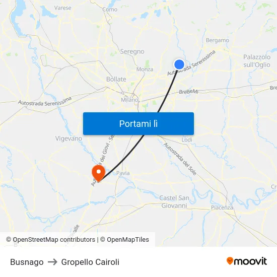 Busnago to Gropello Cairoli map
