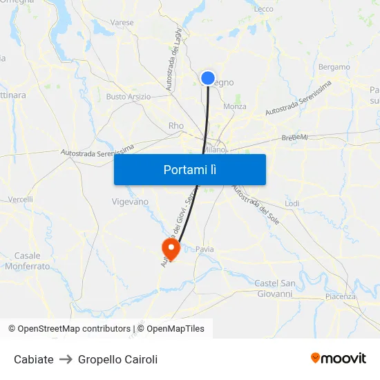 Cabiate to Gropello Cairoli map