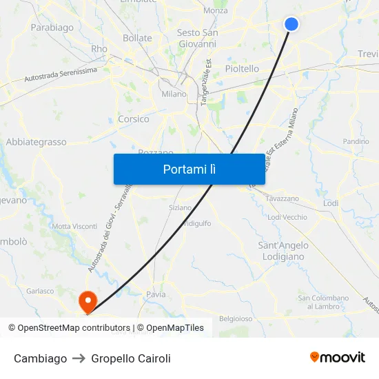 Cambiago to Gropello Cairoli map