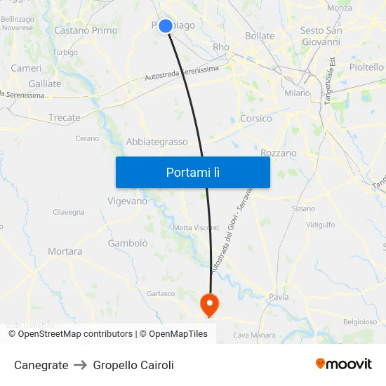 Canegrate to Gropello Cairoli map