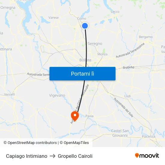 Capiago Intimiano to Gropello Cairoli map