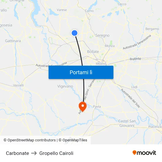Carbonate to Gropello Cairoli map