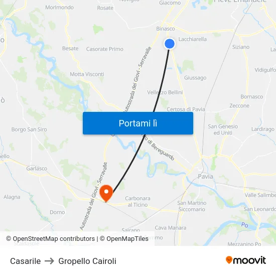 Casarile to Gropello Cairoli map