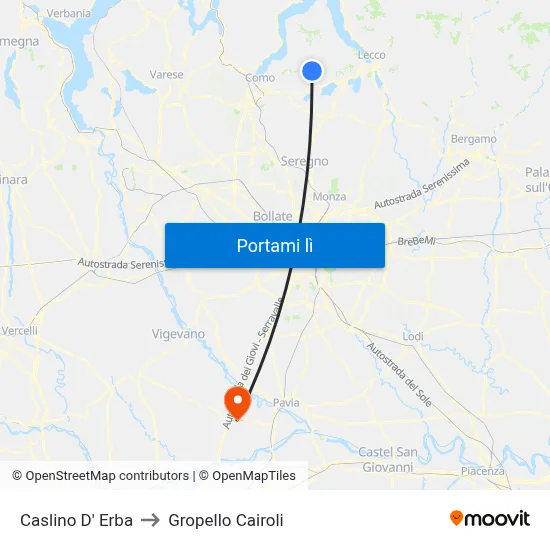Caslino D' Erba to Gropello Cairoli map