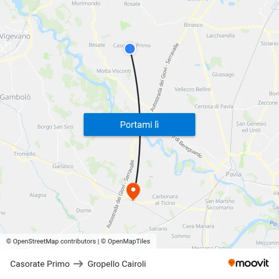 Casorate Primo to Gropello Cairoli map