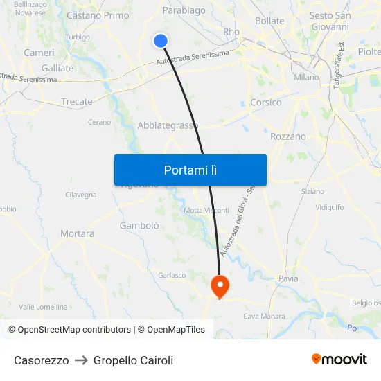 Casorezzo to Gropello Cairoli map