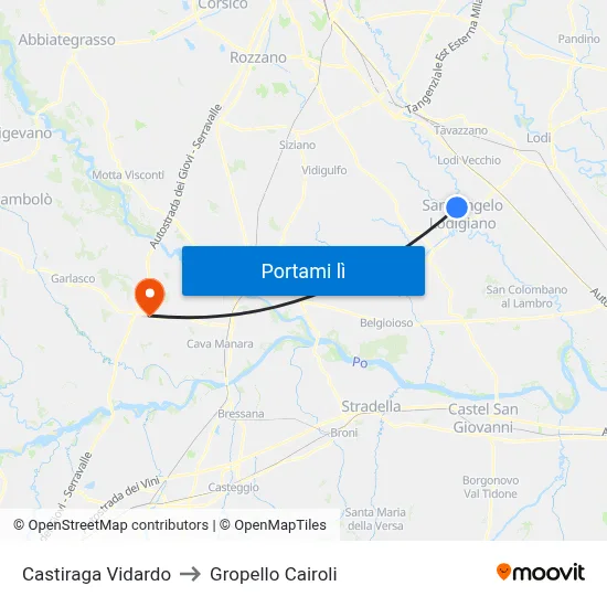 Castiraga Vidardo to Gropello Cairoli map