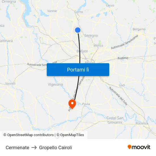 Cermenate to Gropello Cairoli map