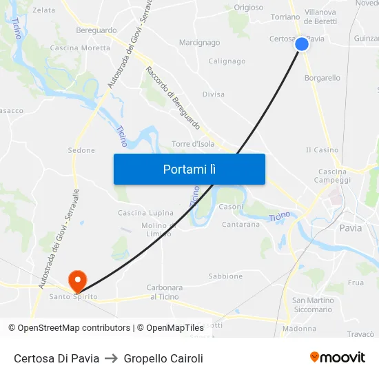 Certosa Di Pavia to Gropello Cairoli map