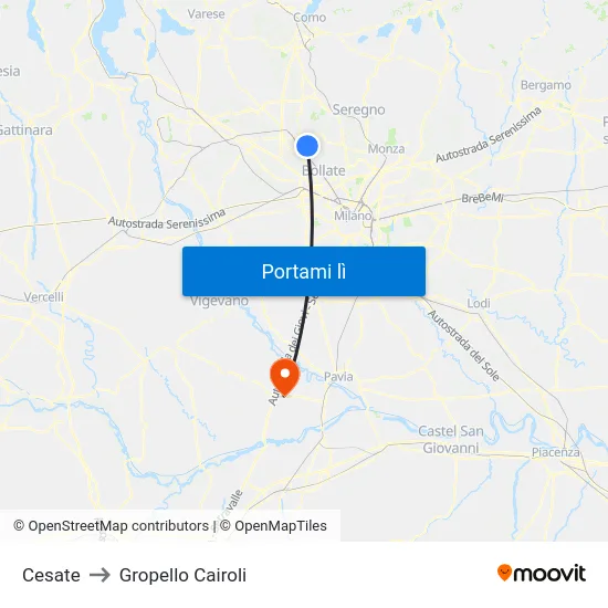 Cesate to Gropello Cairoli map