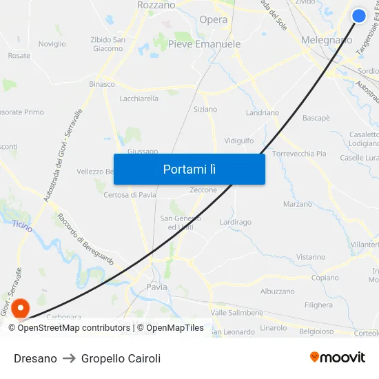 Dresano to Gropello Cairoli map