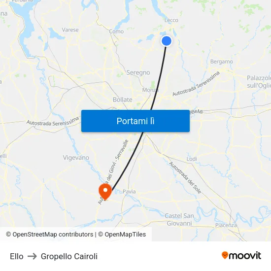 Ello to Gropello Cairoli map
