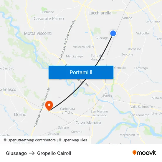 Giussago to Gropello Cairoli map